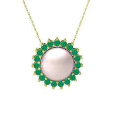 Gün Işığı İnci Kolye - Pembe inci ve kök zümrüt 18 ayar altın kolye (40 cm altın rolo zincir) #126dlf5