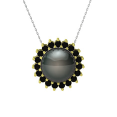 Gün Işığı İnci Kolye - Siyah inci ve siyah zirkon 925 ayar altın kaplama gümüş kolye (40 cm beyaz altın rolo zincir) #12lbm5q