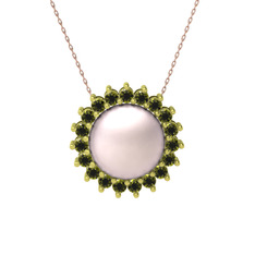 Gün Işığı İnci Kolye - Pembe inci ve peridot 18 ayar altın kolye (40 cm rose altın rolo zincir) #12xj1gd