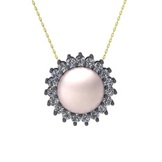 Gün Işığı İnci Kolye - Pembe inci ve pırlanta 925 ayar siyah rodyum kaplama gümüş kolye (0.285 karat, 40 cm altın rolo zincir) #151x3ss
