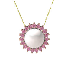Gün Işığı İnci Kolye - Inci ve pembe kuvars 925 ayar rose altın kaplama gümüş kolye (40 cm altın rolo zincir) #153su46