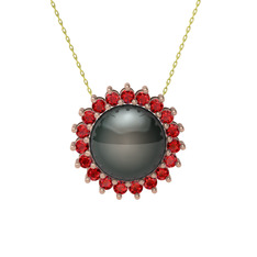 Gün Işığı İnci Kolye - Siyah inci ve garnet 8 ayar rose altın kolye (40 cm gümüş rolo zincir) #15713rh