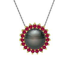 Gün Işığı İnci Kolye - Siyah inci ve rodolit garnet 925 ayar altın kaplama gümüş kolye (40 cm gümüş rolo zincir) #16358hy