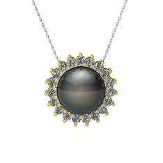 Gün Işığı İnci Kolye - Siyah inci ve pırlanta 18 ayar altın kolye (0.285 karat, 40 cm beyaz altın rolo zincir) #189qknx