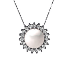 Inci ve swarovski 925 ayar siyah rodyum kaplama gümüş kolye (40 cm gümüş rolo zincir)