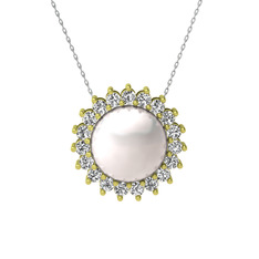 Inci ve swarovski 8 ayar altın kolye (40 cm beyaz altın rolo zincir)