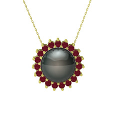 Gün Işığı İnci Kolye - Siyah inci ve kök yakut 925 ayar altın kaplama gümüş kolye (40 cm altın rolo zincir) #197bezl