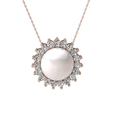 Gün Işığı İnci Kolye - Inci ve swarovski 18 ayar rose altın kolye (40 cm rose altın rolo zincir) #1986qnb