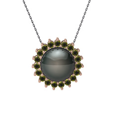 Gün Işığı İnci Kolye - Siyah inci ve peridot 925 ayar rose altın kaplama gümüş kolye (40 cm gümüş rolo zincir) #1b152jr