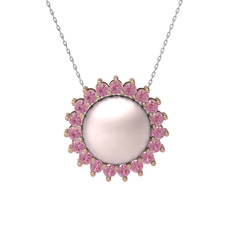 Pembe inci ve pembe kuvars 8 ayar rose altın kolye (40 cm beyaz altın rolo zincir)