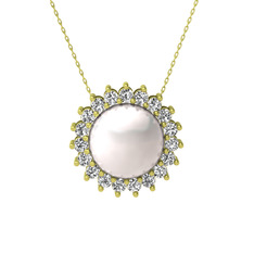 Gün Işığı İnci Kolye - Inci ve swarovski 18 ayar altın kolye (40 cm altın rolo zincir) #1btt33a