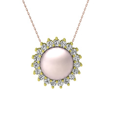 Gün Işığı İnci Kolye - Pembe inci ve swarovski 8 ayar altın kolye (40 cm rose altın rolo zincir) #1bvk1q4