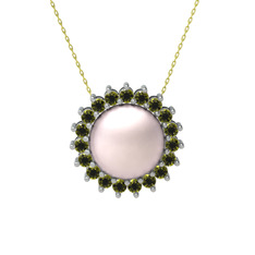 Gün Işığı İnci Kolye - Pembe inci ve peridot 14 ayar beyaz altın kolye (40 cm gümüş rolo zincir) #1cjs6yp