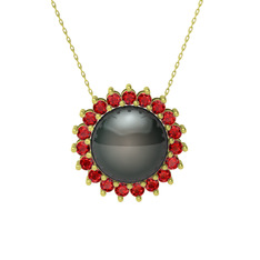 Gün Işığı İnci Kolye - Siyah inci ve garnet 18 ayar altın kolye (40 cm altın rolo zincir) #1d1h1xp