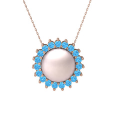 Pembe inci ve akuamarin 14 ayar rose altın kolye (40 cm rose altın rolo zincir)