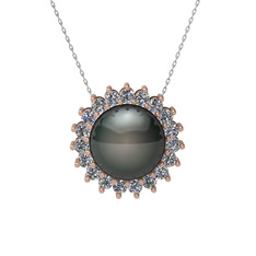 Gün Işığı İnci Kolye - Siyah inci ve pırlanta 14 ayar rose altın kolye (0.285 karat, 40 cm gümüş rolo zincir) #1dxv3mz