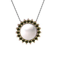 Gün Işığı İnci Kolye - Inci ve peridot 925 ayar rose altın kaplama gümüş kolye (40 cm gümüş rolo zincir) #1e4744v