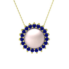 Pembe inci ve lab safir 8 ayar altın kolye (40 cm altın rolo zincir)