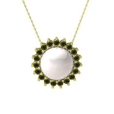 Inci ve peridot 8 ayar altın kolye (40 cm altın rolo zincir)