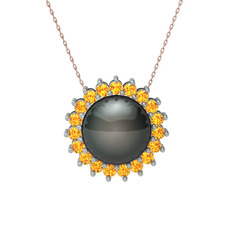 Gün Işığı İnci Kolye - Siyah inci ve sitrin 8 ayar beyaz altın kolye (40 cm gümüş rolo zincir) #1ensynw