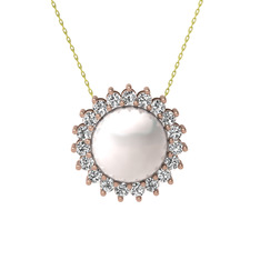 Inci ve swarovski 8 ayar rose altın kolye (40 cm gümüş rolo zincir)