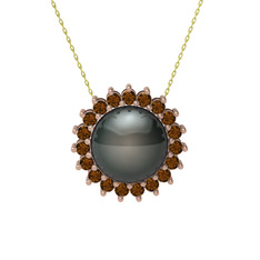 Gün Işığı İnci Kolye - Siyah inci ve dumanlı kuvars 14 ayar rose altın kolye (40 cm altın rolo zincir) #1f9egml