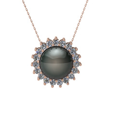 Gün Işığı İnci Kolye - Siyah inci ve pırlanta 925 ayar rose altın kaplama gümüş kolye (0.285 karat, 40 cm rose altın rolo zincir) #1fij6xx