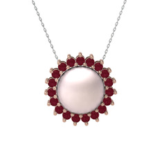 Gün Işığı İnci Kolye - Pembe inci ve kök yakut 18 ayar rose altın kolye (40 cm beyaz altın rolo zincir) #1fkvv1l