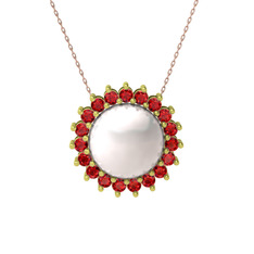 Gün Işığı İnci Kolye - Inci ve garnet 18 ayar altın kolye (40 cm rose altın rolo zincir) #1gnyjg6