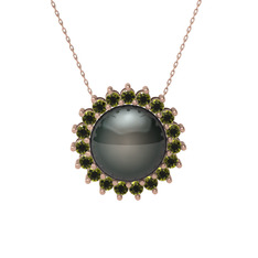 Gün Işığı İnci Kolye - Siyah inci ve peridot 14 ayar rose altın kolye (40 cm rose altın rolo zincir) #1gq1mwc