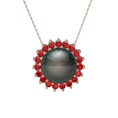 Gün Işığı İnci Kolye - Siyah inci ve garnet 18 ayar rose altın kolye (40 cm rose altın rolo zincir) #1h8kgi4