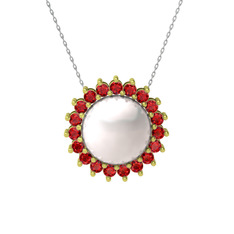 Inci ve garnet 18 ayar altın kolye (40 cm beyaz altın rolo zincir)
