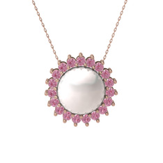 Inci ve pembe kuvars 18 ayar rose altın kolye (40 cm rose altın rolo zincir)