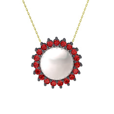 Inci ve garnet 925 ayar siyah rodyum kaplama gümüş kolye (40 cm altın rolo zincir)