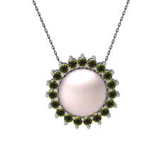 Gün Işığı İnci Kolye - Pembe inci ve peridot 925 ayar gümüş kolye (40 cm gümüş rolo zincir) #1jjpcgq