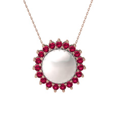 Gün Işığı İnci Kolye - Inci ve rodolit garnet 14 ayar rose altın kolye (40 cm rose altın rolo zincir) #1jqd633