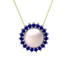 Pembe inci ve lab safir 8 ayar beyaz altın kolye (40 cm altın rolo zincir)