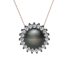Gün Işığı İnci Kolye - Siyah inci ve swarovski 925 ayar siyah rodyum kaplama gümüş kolye (40 cm gümüş rolo zincir) #1k9o1by