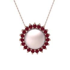Pembe inci ve kök yakut 18 ayar rose altın kolye (40 cm rose altın rolo zincir)