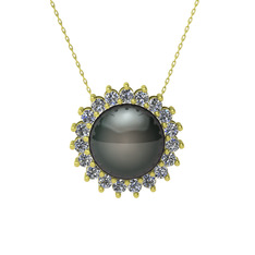 Gün Işığı İnci Kolye - Siyah inci ve pırlanta 18 ayar altın kolye (0.285 karat, 40 cm altın rolo zincir) #1m5j1uj