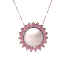 Gün Işığı İnci Kolye - Pembe inci ve pembe kuvars 8 ayar rose altın kolye (40 cm rose altın rolo zincir) #1mzjbdw