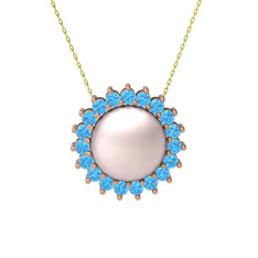 Gün Işığı İnci Kolye - Pembe inci ve akuamarin 14 ayar rose altın kolye (40 cm gümüş rolo zincir) #1nh83cu