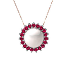 Inci ve rodolit garnet 14 ayar beyaz altın kolye (40 cm rose altın rolo zincir)