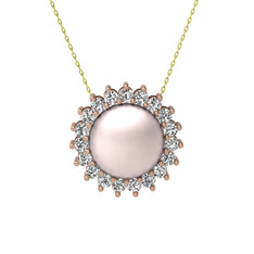 Gün Işığı İnci Kolye - Pembe inci ve beyaz zirkon 8 ayar rose altın kolye (40 cm gümüş rolo zincir) #1opzrp6