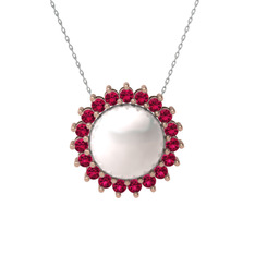 Inci ve rodolit garnet 18 ayar rose altın kolye (40 cm gümüş rolo zincir)