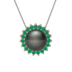 Gün Işığı İnci Kolye - Siyah inci ve kök zümrüt 925 ayar rose altın kaplama gümüş kolye (40 cm gümüş rolo zincir) #1oyv8th