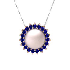 Pembe inci ve lab safir 925 ayar rose altın kaplama gümüş kolye (40 cm beyaz altın rolo zincir)