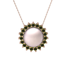 Gün Işığı İnci Kolye - Pembe inci ve peridot 925 ayar rose altın kaplama gümüş kolye (40 cm rose altın rolo zincir) #1pfrb77
