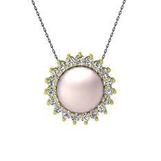 Pembe inci ve swarovski 925 ayar altın kaplama gümüş kolye (40 cm gümüş rolo zincir)