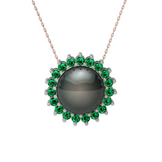 Gün Işığı İnci Kolye - Siyah inci ve yeşil kuvars 925 ayar gümüş kolye (40 cm rose altın rolo zincir) #1qhefom